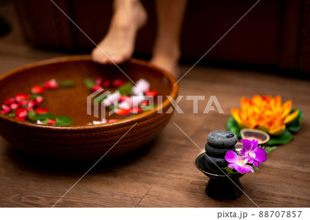 Beautiful female feet at spa salon Beautiful female feet at spa salon 88707857