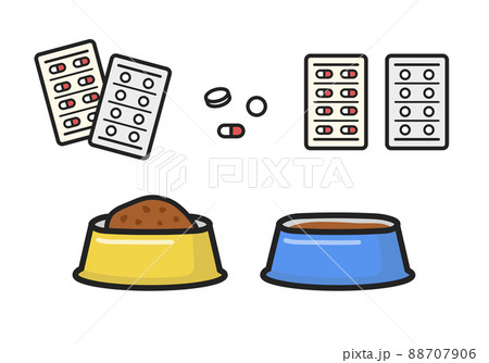 キャットフードに薬を混ぜる　錠剤　イラスト 88707906