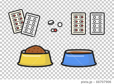 キャットフードに薬を混ぜる　錠剤　イラスト 88707906