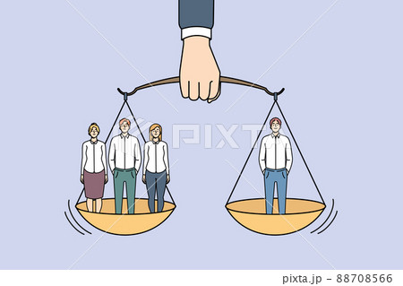 Scales with group of people balance with one man Scales with group of people balance with one man 88708566