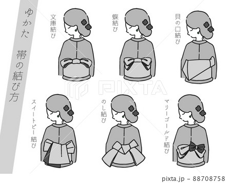 浴衣の帯の結び方 88708758