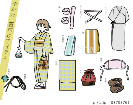 浴衣の女性と着付けアイテム 88708761