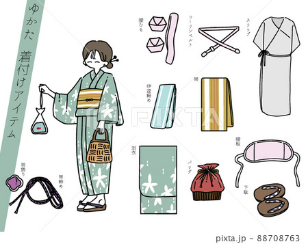 浴衣の女性と着付けアイテム 88708763