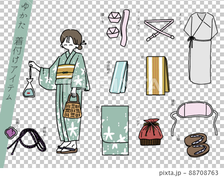 浴衣の女性と着付けアイテム 88708763