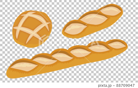 Set of three hard French breads - baguette, batard, and boule Set of three hard French breads - baguette, batard, and boule 88709047