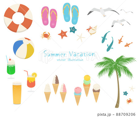 夏の海のイラスト素材セット 88709206