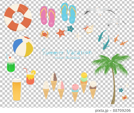 夏の海のイラスト素材セット 88709206