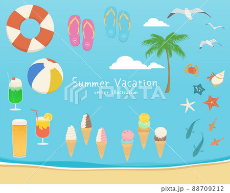 夏の海のイラスト素材セット 夏の海のイラスト素材セット 88709212