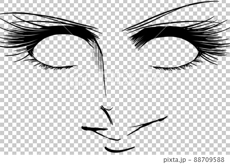Shojo manga Face doup black and white illustration of a white-eyed beauty who smiles with an eerie face Shojo manga Face doup black and white illustration of a white-eyed beauty who smiles with an eerie face 88709588