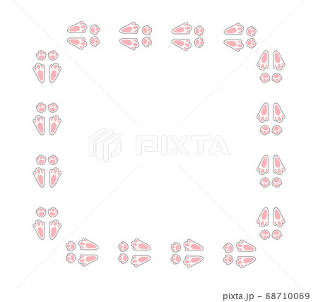 Rabbit or hare footprint trail. Easter bunny foot prints. Rabbit paw steps. Hare steps track on snow. Blank rectangle frame template. Vector illustration isolated on white background in flat style 88710069