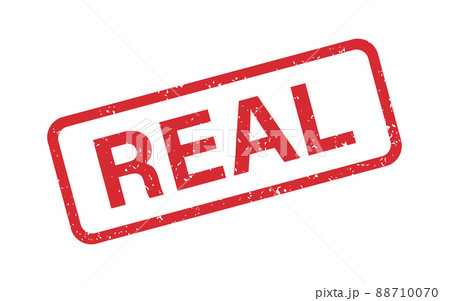 Real word grunge rubber stamp for media and documents. Real sign sticker. Symbol of truth. Grunge red vintage square label. Vector illustration isolated on white background 88710070