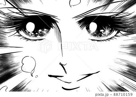 70年代少女漫画キラキラした瞳で見つめ決め顔する主人公のドアップイラスト 88710159