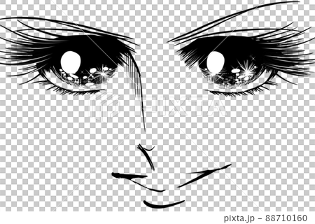 70年代少女漫画キラキラした瞳で見つめ決め顔する主人公のドアップイラスト 88710160