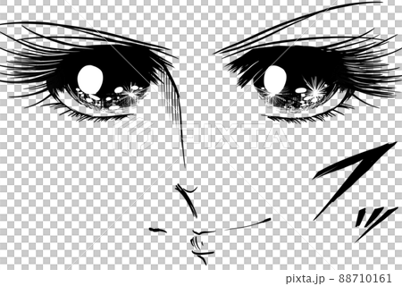 70年代少女漫画キラキラした瞳で見つめ決め顔する主人公のドアップイラスト 88710161