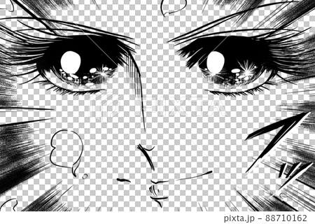 70年代少女漫画キラキラした瞳で見つめ決め顔する主人公のドアップイラストのイラスト素材
