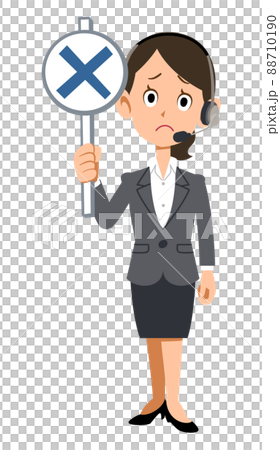 一位戴著耳機和西裝的女士顯示不正確的標籤 88710190