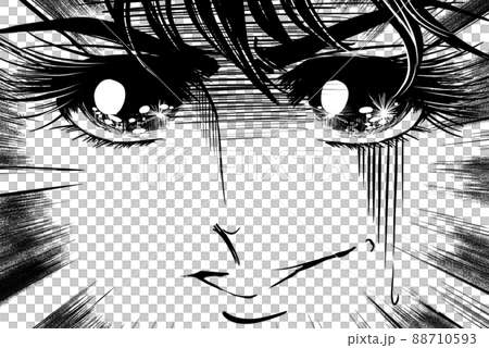 70's shojo manga handsome black hair thick eyebrows hero face pale angry screaming illustration 88710593