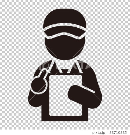 Simple monochrome icon / white background for workers operating tablets Simple monochrome icon / white background for workers operating tablets 88710885