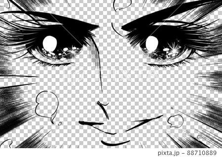 70's shojo manga thick eyebrows handsome boy's face black and white graphic novel illustration 88710889