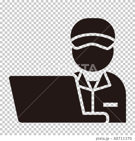 Simple monochrome icon / white background for workers operating a personal computer Simple monochrome icon / white background for workers operating a personal computer 88711370