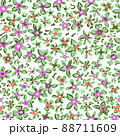Ditsy flower seamless pattern. Simple floral texture. Flower silhouettes. Different meadow plants. Summer botanical background. For fabric and texture, 88711609