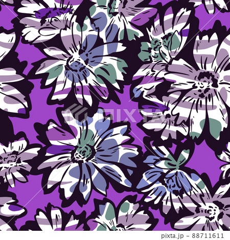 Floral seamless pattern. Hand drawn large flower buds. Brush strokes. Botanical background. Summer garden texture. 88711611