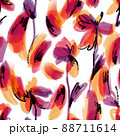 Watercolor abstract flowers. Floral sketch brush strokes seamless pattern. Outline drawing. Blurred botanical ornament. Fashionable design for fabric and textile. Paint texture. 88711614