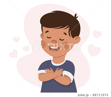 Self-love with Little Boy Admiring Himself Loving His Appearance Vector Illustration 88711974