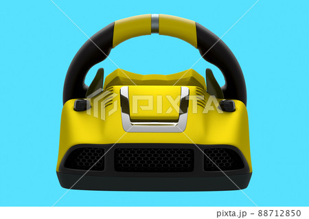 Realistic leather steering wheel isolated on a blue background. 3D rendering of streaming gear for cloud gaming and racing or gamer workspace concept Realistic leather steering wheel isolated on a blue background. 3D rendering of streaming gear for cloud gaming and racing or gamer workspace concept 88712850