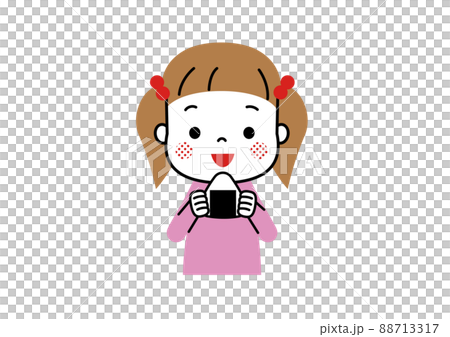 おにぎりを食べようとして笑顔の女の子 88713317