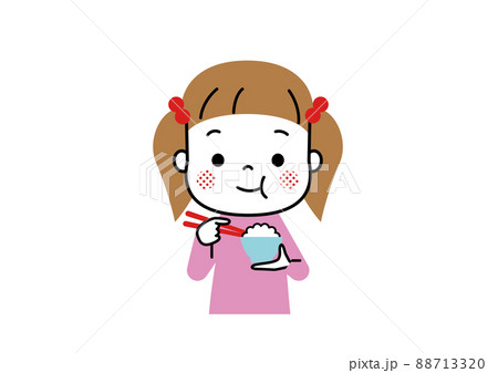 ほっぺたを膨らませてごはんをおいしそうに食べている女の子 ほっぺたを膨らませてごはんをおいしそうに食べている女の子 88713320
