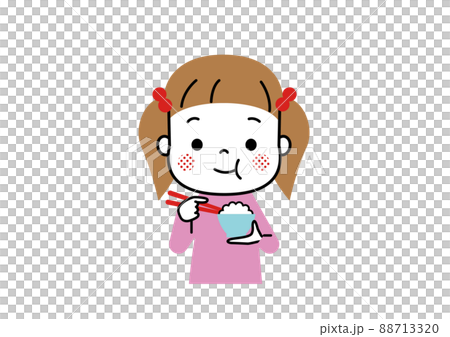 ほっぺたを膨らませてごはんをおいしそうに食べている女の子 ほっぺたを膨らませてごはんをおいしそうに食べている女の子 88713320
