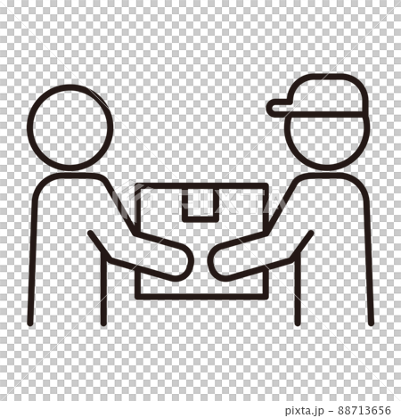 Simple line drawing monochrome icon / white background representing delivery of courier 88713656