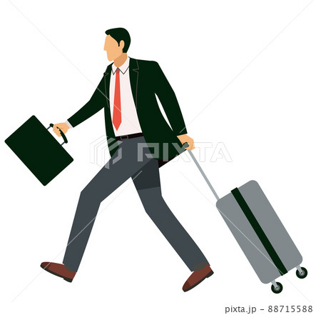 スーツケースを持った8等身のビジネスマンのイラスト　アジア系の男性　白背景　　ビジネスイメージ 88715588
