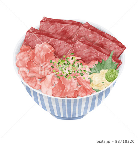 マグロとネギトロ丼の手描き水彩風イラスト 88718220