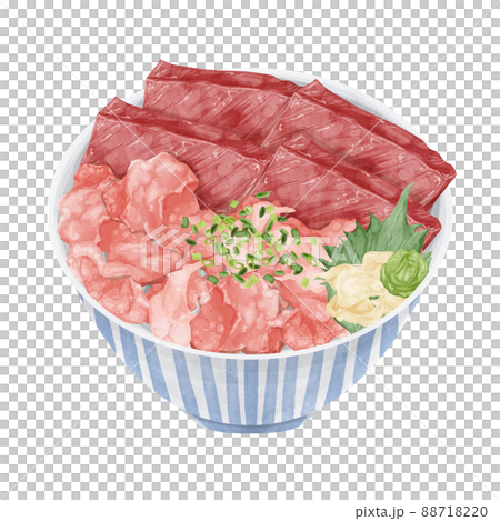 マグロとネギトロ丼の手描き水彩風イラスト 88718220