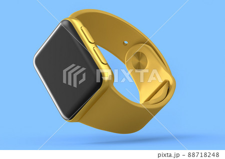 Stainless gold smart watch or fitness tracker isolated on blue background. 88718248