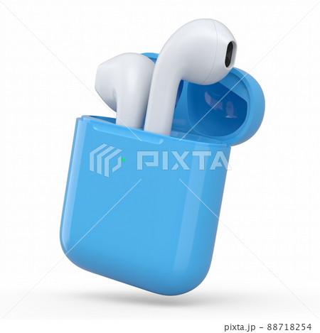 Wireless bluetooth headphones in blue case isolated on white background 88718254