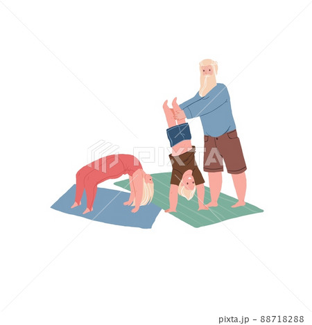 Flat cartoon characters doing sports together,sporty healthy family vector illustration concept Flat cartoon characters doing sports together,sporty healthy family vector illustration concept 88718288