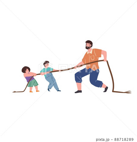 Flat cartoon characters doing sports together,sporty healthy family vector illustration concept 88718289
