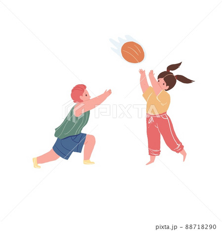 Cartoon flat kid characters doing sports,healthy sporty lifestyle vector illustration 88718290