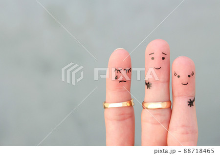 Fingers art of people. The husband kisses another woman, the wife is jealous. 88718465