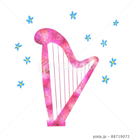 ピンク色のハープと花をデザインしたイラスト ピンク色のハープと花をデザインしたイラスト 88719072