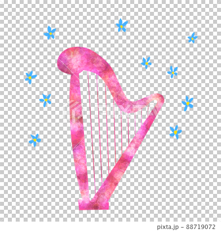 ピンク色のハープと花をデザインしたイラスト ピンク色のハープと花をデザインしたイラスト 88719072