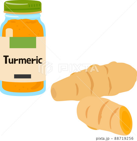 瓶入りのターメリックパウダーと生のウコン 88719256