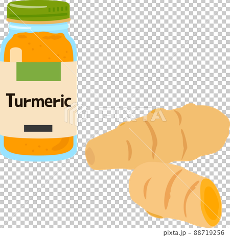 瓶入りのターメリックパウダーと生のウコン 88719256