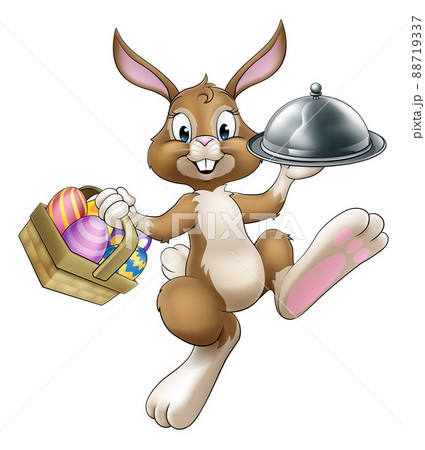 Easter Bunny Rabbit Cartoon Food Tray Cloche Chefのイラスト素材