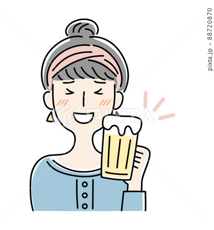 手描き風・ビールを飲む笑顔の女性のベクターイラスト 88720870