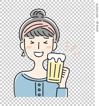 手描き風・ビールを飲む笑顔の女性のベクターイラスト 88720870