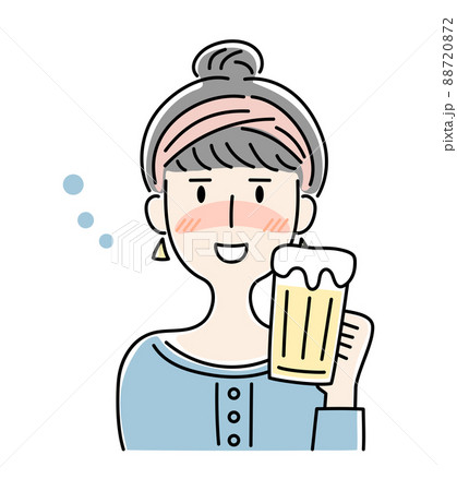 手描き風・ビールを飲んで酔った表情の女性のベクターイラスト 88720872